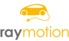 raymotion Logo - gelb; rundes Auto mit Stromkabel